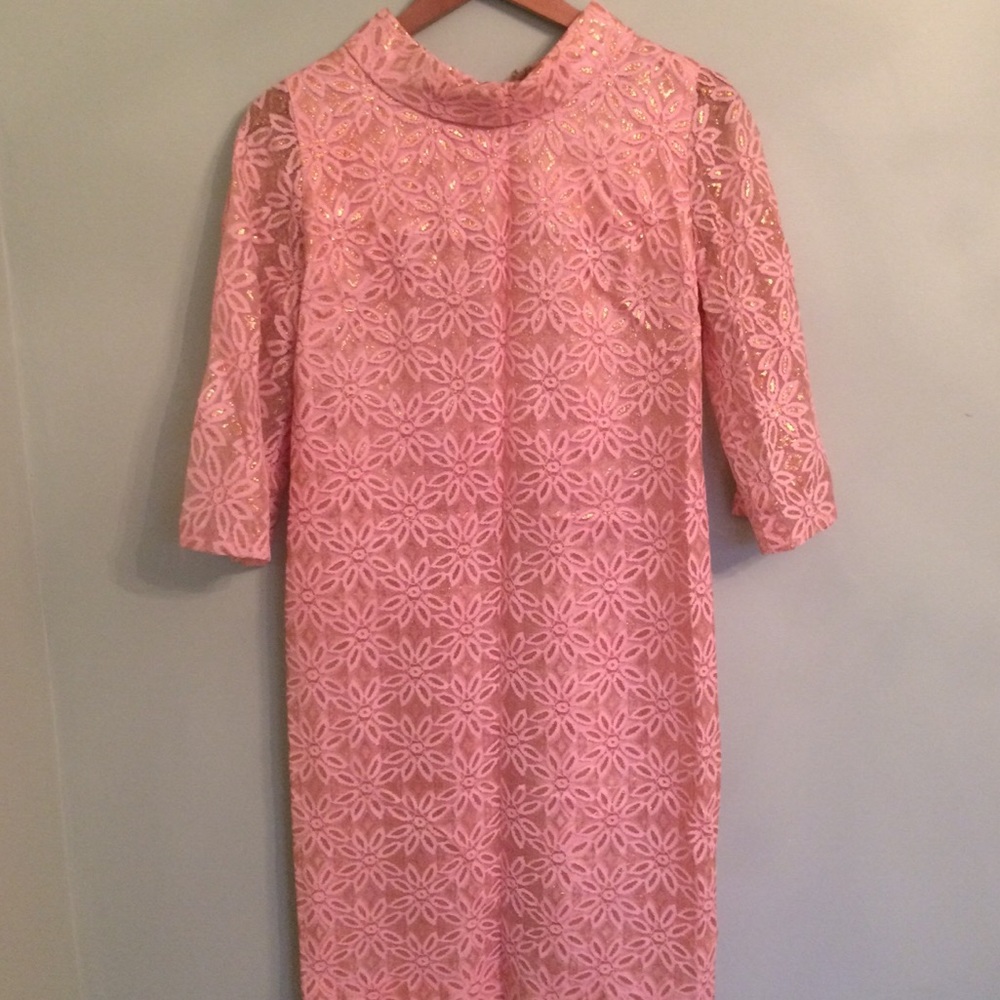 Vintage pink gold metallic lace dress